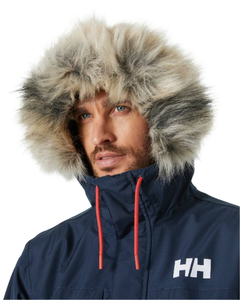 Navy coloured Helly Hansen Mens Coastal 3.0 Parka on white background 