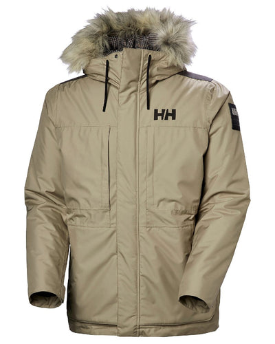 Pebble Coloured Helly Hansen Mens Coastal 3.0 Parka on white background #colour_pebble
