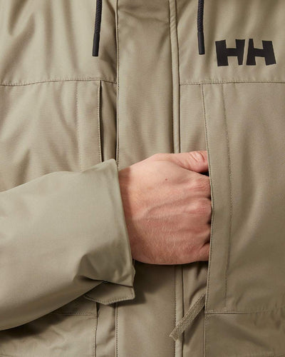 Pebble Coloured Helly Hansen Mens Coastal 3.0 Parka on white background #colour_pebble