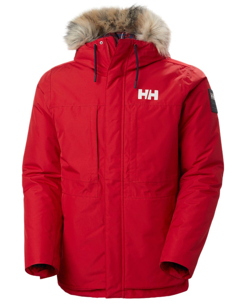 Red Coloured Helly Hansen Mens Coastal 3.0 Parka on white background 