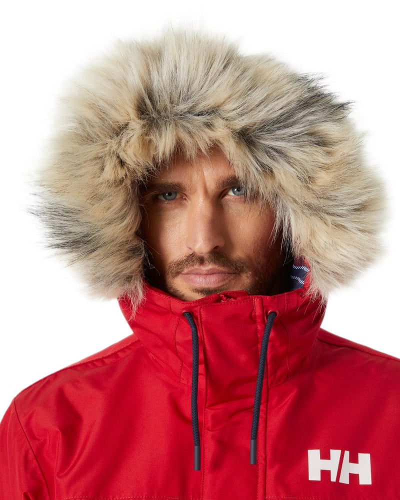 Red Coloured Helly Hansen Mens Coastal 3.0 Parka on white background 