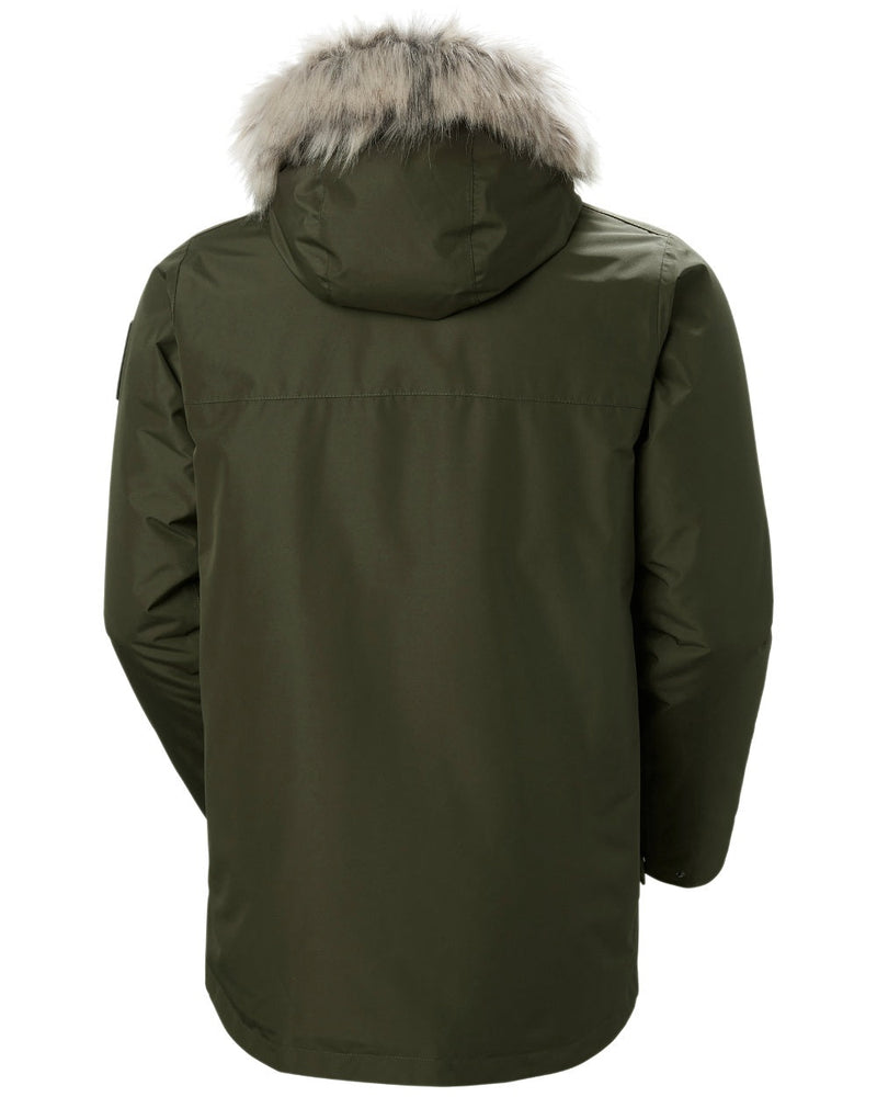 Utility Green coloured Helly Hansen Mens Coastal 3.0 Parka on white background 