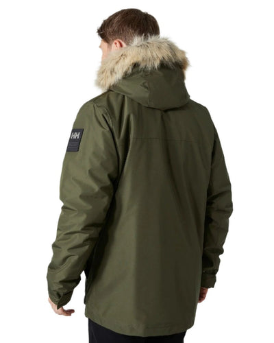 Utility Green coloured Helly Hansen Mens Coastal 3.0 Parka on white background #colour_utility-green