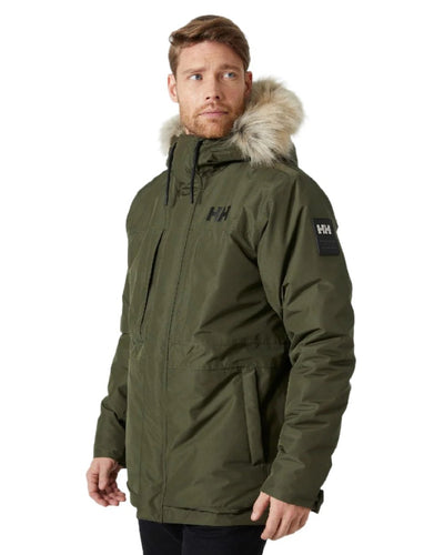 Utility Green coloured Helly Hansen Mens Coastal 3.0 Parka on white background #colour_utility-green