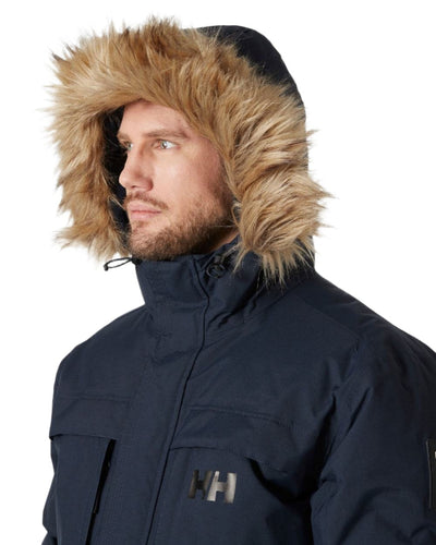 Navy Coloured Helly Hansen Mens Nordsjo Winter Parka on white background #colour_navy