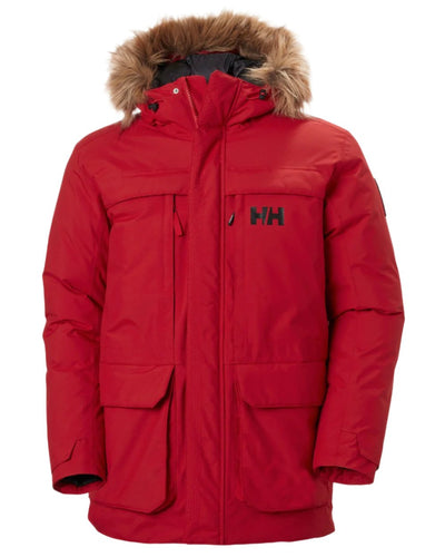 Red Coloured Helly Hansen Mens Nordsjo Winter Parka on white background #colour_red