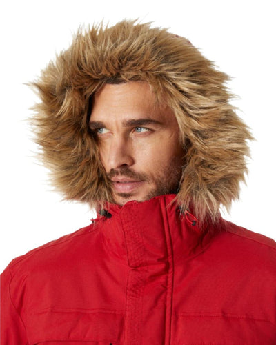 Red Coloured Helly Hansen Mens Nordsjo Winter Parka on white background #colour_red