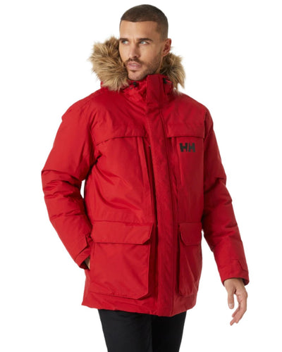 Red Coloured Helly Hansen Mens Nordsjo Winter Parka on white background #colour_red