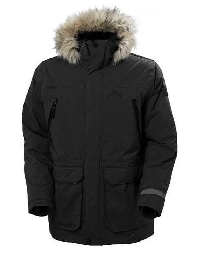 Black coloured Helly Hansen Mens Reine Winter Parka on white background #colour_black