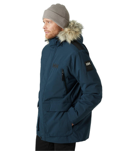 Midnight coloured Helly Hansen Mens Reine Winter Parka on white background #colour_midnight