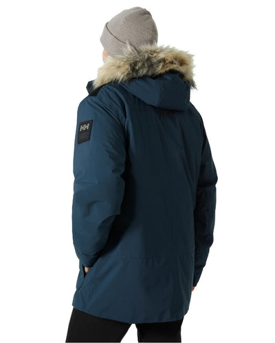 Midnight coloured Helly Hansen Mens Reine Winter Parka on white background #colour_midnight