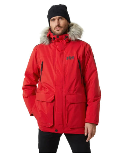 Red coloured Helly Hansen Mens Reine Winter Parka on white background #colour_red