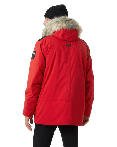 Red coloured Helly Hansen Mens Reine Winter Parka on white background #colour_red