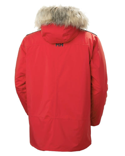 Red coloured Helly Hansen Mens Reine Winter Parka on white background #colour_red