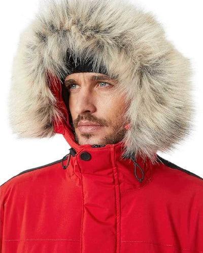 Red coloured Helly Hansen Mens Reine Winter Parka on white background #colour_red