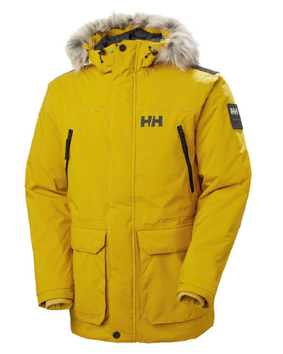 Straw coloured Helly Hansen Mens Reine Winter Parka on white background #colour_straw