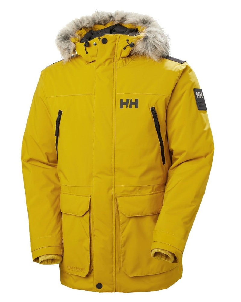 Straw coloured Helly Hansen Mens Reine Winter Parka on white background 