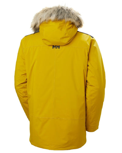 Straw coloured Helly Hansen Mens Reine Winter Parka on white background #colour_straw