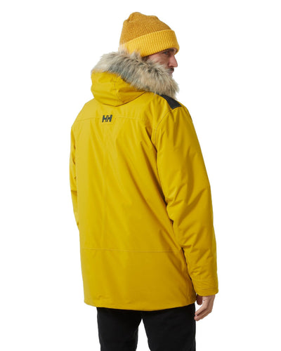 Straw coloured Helly Hansen Mens Reine Winter Parka on white background #colour_straw