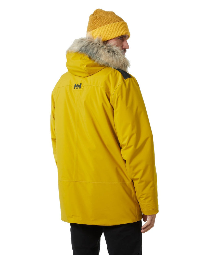 Straw coloured Helly Hansen Mens Reine Winter Parka on white background 