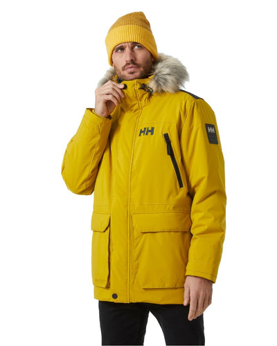 Straw coloured Helly Hansen Mens Reine Winter Parka on white background #colour_straw