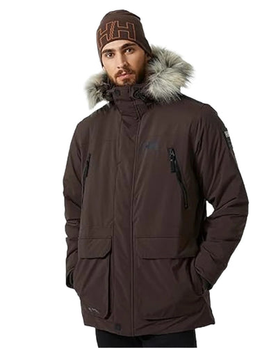 Triple Espresso coloured Helly Hansen Mens Reine Winter Parka on white background #colour_triple-espresso