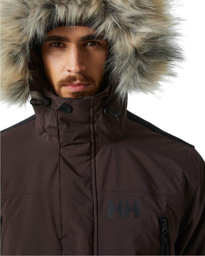 Triple Espresso coloured Helly Hansen Mens Reine Winter Parka on white background #colour_triple-espresso