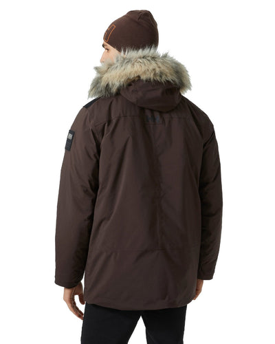 Triple Espresso coloured Helly Hansen Mens Reine Winter Parka on white background #colour_triple-espresso