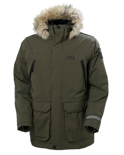 Utility Green coloured Helly Hansen Mens Reine Winter Parka on white background #colour_utility-green