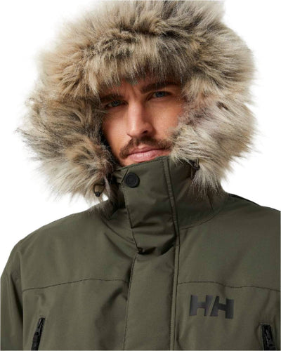 Utility Green coloured Helly Hansen Mens Reine Winter Parka on white background #colour_utility-green