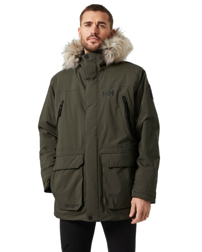 Utility Green coloured Helly Hansen Mens Reine Winter Parka on white background #colour_utility-green