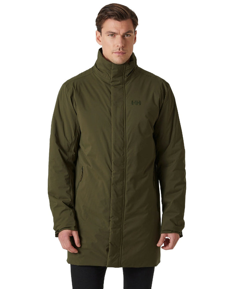 Utility Green Coloured Helly Hansen Mens Urban Pro Insulated Raincoat on white background 