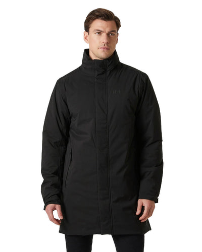 Black Coloured Helly Hansen Mens Urbo Pro Insulated Raincoat on white background #colour_black