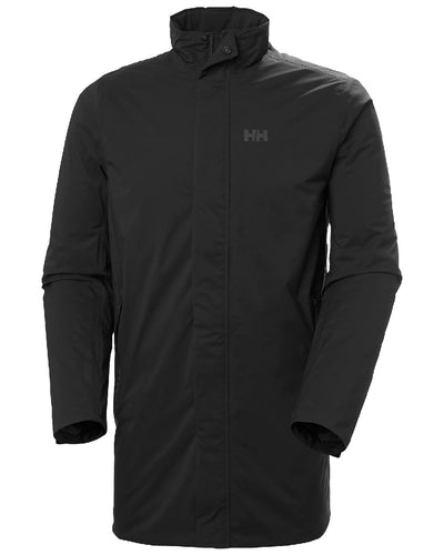 Black Coloured Helly Hansen Mens Urbo Pro Insulated Raincoat on white background #colour_black