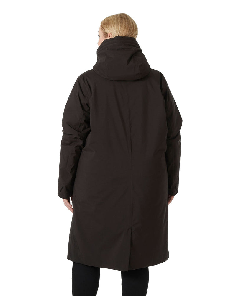 Black coloured Helly Hansen Victoria Insulated Rain Coat on white background 