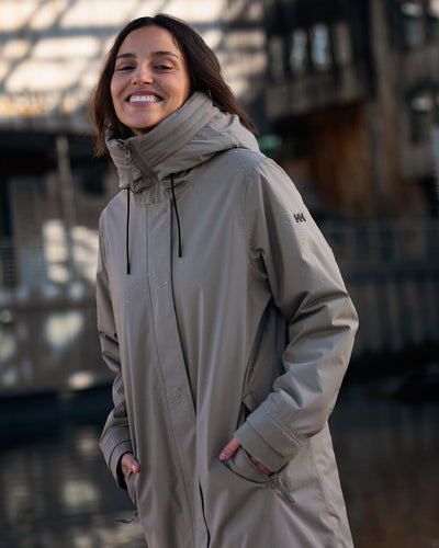 Terrazzo coloured Helly Hansen Victoria Insulated Rain Coat on glass background #colour_terrazzo