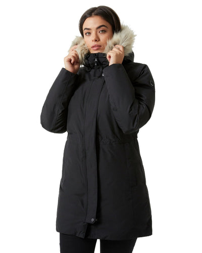 Black coloured Helly Hansen Women's Senja Waterproof Parka on white background #colour_black