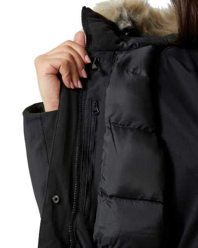 Black coloured Helly Hansen Women's Senja Waterproof Parka on white background #colour_black