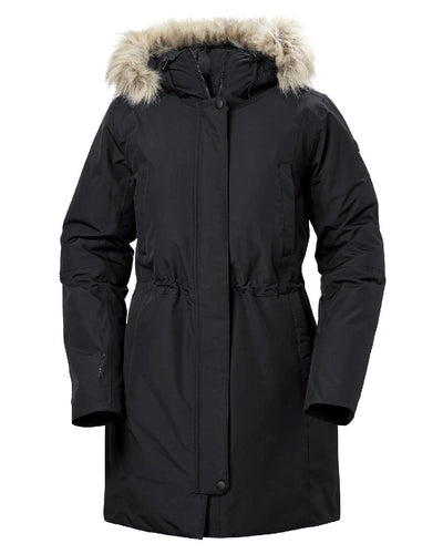 Black coloured Helly Hansen Women's Senja Waterproof Parka on white background #colour_black