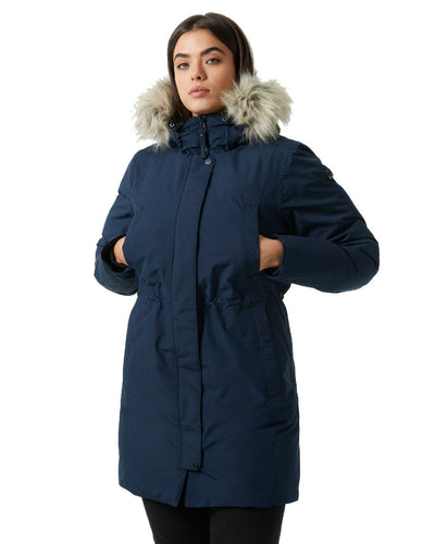 Navy coloured Helly Hansen Women's Senja Waterproof Parka on white background #colour_navy