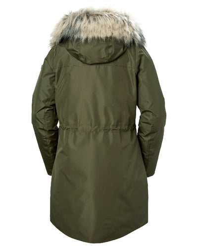 Utility Green coloured Helly Hansen Women's Senja Waterproof Parka on white background #colour_utility-green