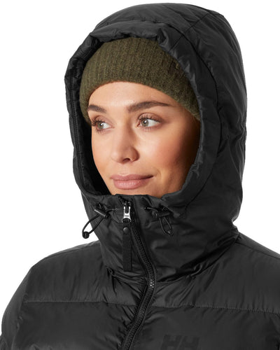 Black Coloured Helly Hansen Womens Active Puffy Parka on white background #colour_black