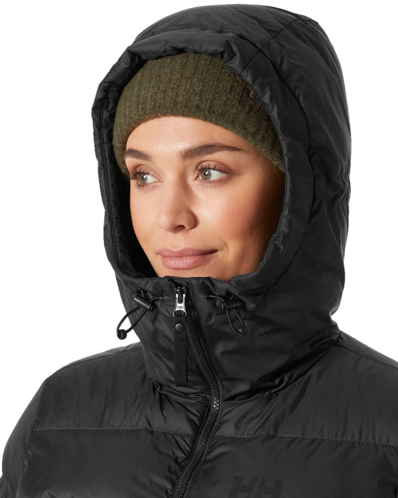 Black Coloured Helly Hansen Womens Active Puffy Parka on white background 