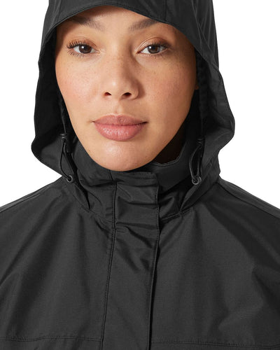 Black coloured Helly Hansen Womens Aden Long Rain Coat on white background #colour_black