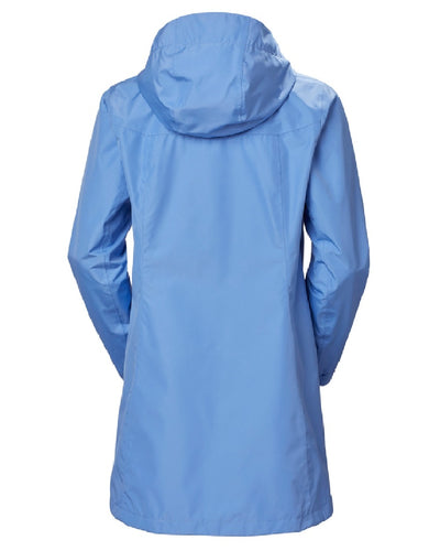 Skagen Blue coloured Helly Hansen Womens Aden Long Rain Coat on white background #colour_skagen-blue