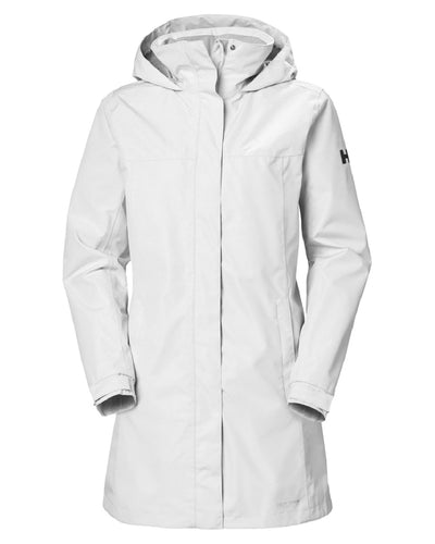 White coloured Helly Hansen Womens Aden Long Rain Coat on white background #colour_white