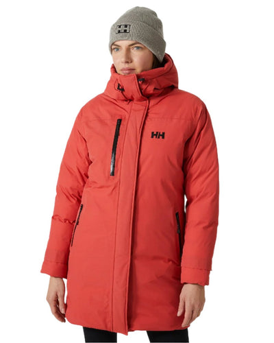 Poppy Red coloured Helly Hansen Womens Adore Helly Tech Parka on white background #colour_poppy-red