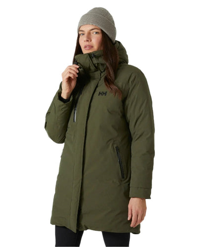 Utility Green coloured Helly Hansen Womens Adore Helly Tech Parka on white background #colour_utility-green