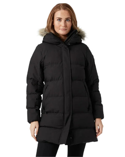 Black Coloured Helly Hansen Womens Blossom Puffy Winter Parka on white background #colour_black