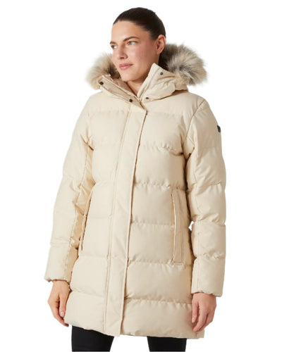 Cream Coloured Helly Hansen Womens Blossom Puffy Winter Parka on white background #colour_cream